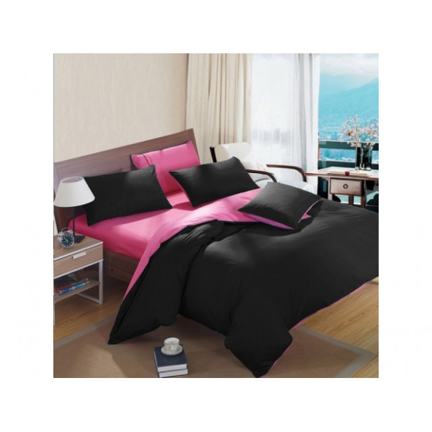 Двуцветно спално бельо от 100% памук Черно/Бейби Розово