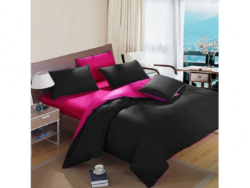 Двуцветно спално бельо от 100% памук Черно/Циклама
