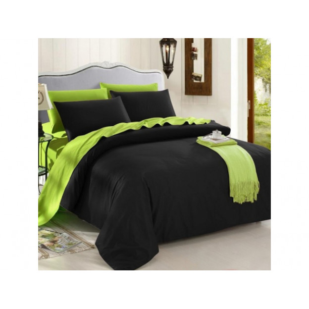 Двуцветно спално бельо от 100% памук Черно/Лайм