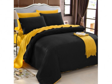 Двуцветно спално бельо от 100% памук Черно/Светло Жълто