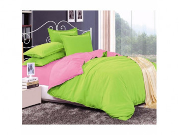 Двуцветно спално бельо от 100% памук Лайм/Бейби Розово