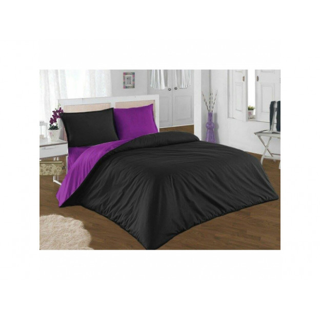 Двуцветно спално бельо от 100% памук Лилаво/Черно