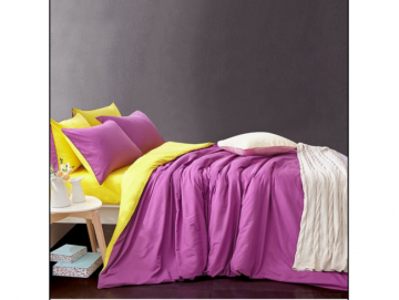 Двуцветно спално бельо от 100% памук Лилаво/Жълто