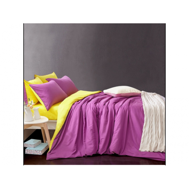 Двуцветно спално бельо от 100% памук Лилаво/Жълто