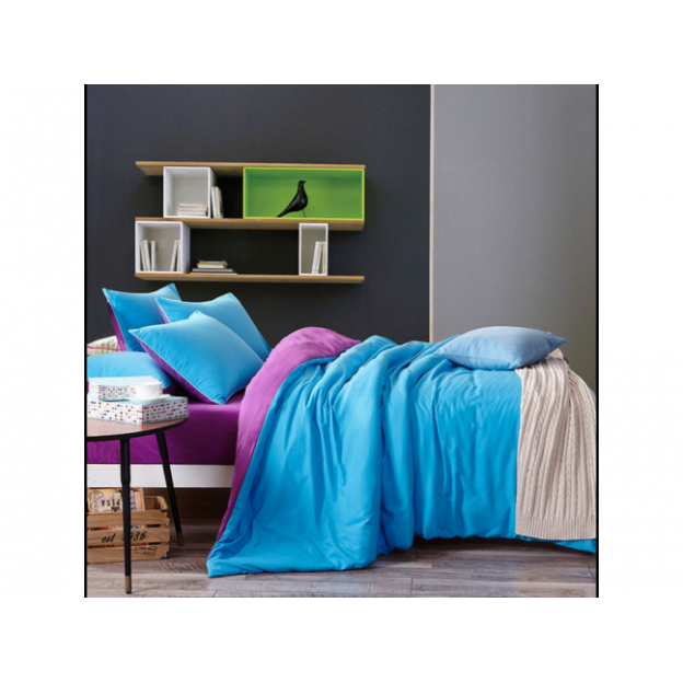 Двуцветно спално бельо от 100% памук Лилаво/Синьо