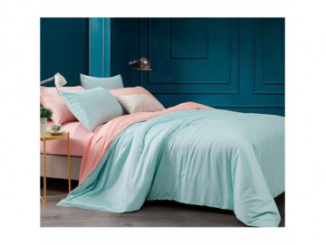 Двуцветно спално бельо от 100% памук Светло Розово/Петролено