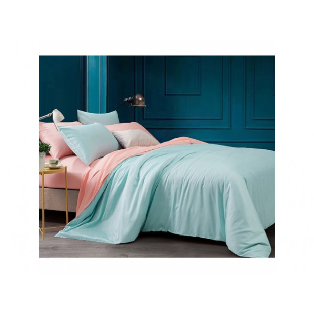 Двуцветно спално бельо от 100% памук Светло Розово/Петролено
