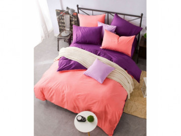 Двуцветно спално бельо от 100% памук Сьомга/Лилаво