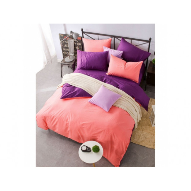Двуцветно спално бельо от 100% памук Сьомга/Лилаво