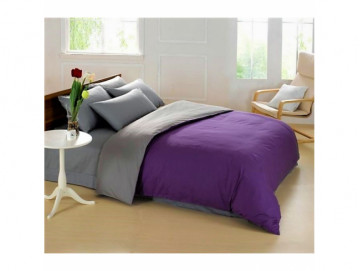 Двуцветно спално бельо от 100% памук Тъмно лилаво/Графитено сиво