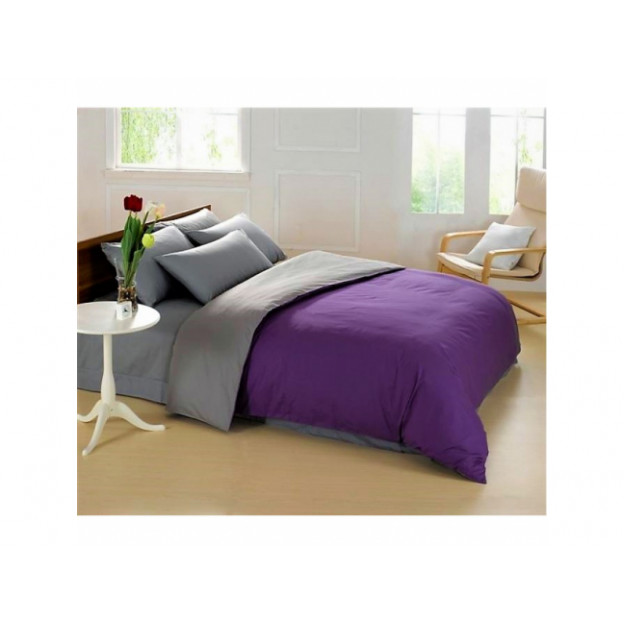 Двуцветно спално бельо от 100% памук Тъмно лилаво/Графитено сиво
