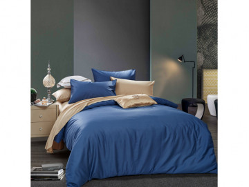 Двуцветно спално бельо от 100% памук Тъмно Синьо/Канела