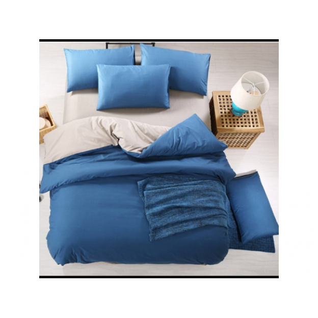 Двуцветно спално бельо от 100% памук Тъмно Синьо/Сиво