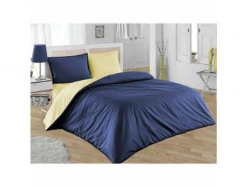 Двуцветно спално бельо от 100% памук Тъмно Синьо/Светло Жълто