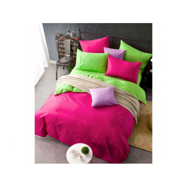 Двуцветно спално бельо от 100% памук Зелено/Циклама