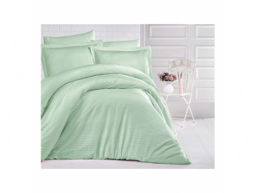 Едноцветно спално бельо на райе от 100% сатениран памук - Mint