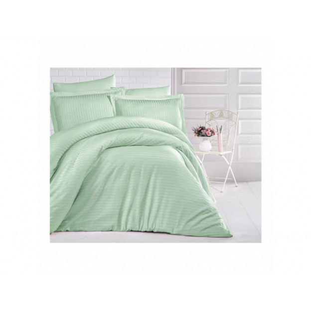 Едноцветно спално бельо на райе от 100% сатениран памук - Mint