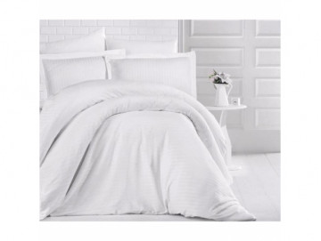Едноцветно спално бельо на райе от 100% сатениран памук - Uni Beyaz