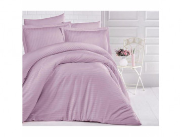Едноцветно спално бельо на райе от 100% сатениран памук - Uni Lilac
