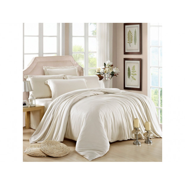 Едноцветно спално бельо от памучен сатен - Бяло