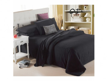 Едноцветно спално бельо от памучен сатен - Черно