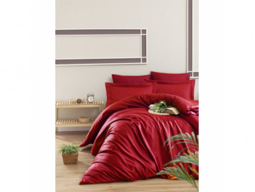 Едноцветно спално бельо от памучен сатен - Червено