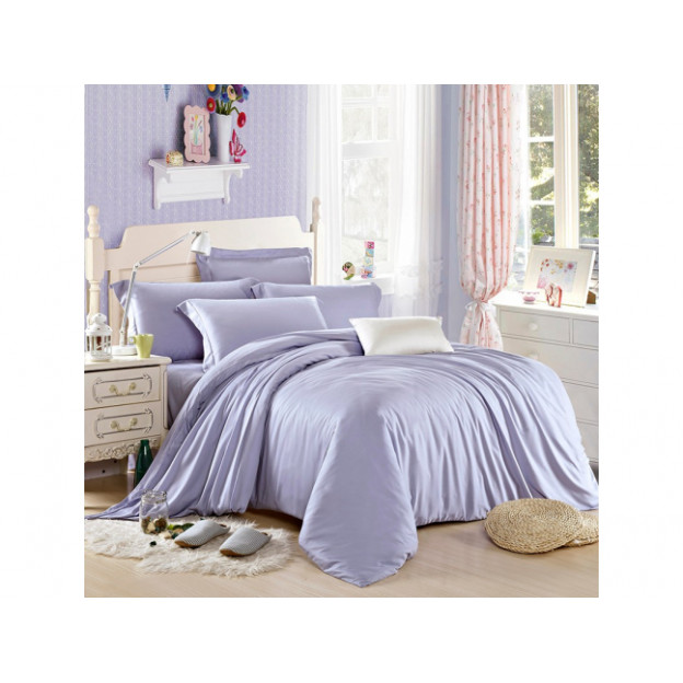 Едноцветно спално бельо от памучен сатен - Светло Лилаво