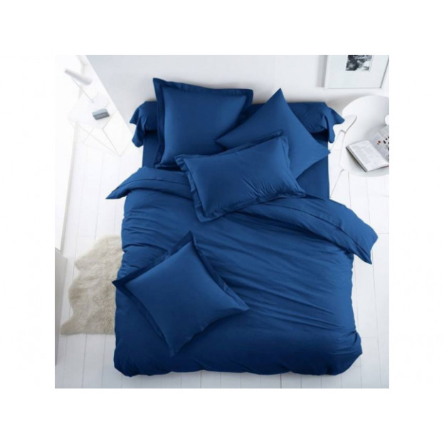 Едноцветно спално бельо от 100% памук ранфорс - Наситено Синьо