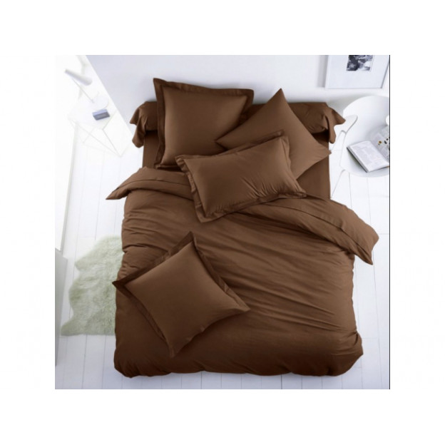 Едноцветно спално бельо от 100% памук ранфорс - Тъмно Кафяво