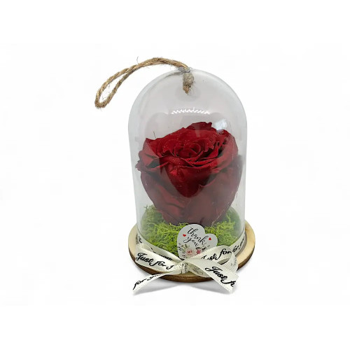 Естествена вечна роза в PVC купол Diamond Dust Red 01