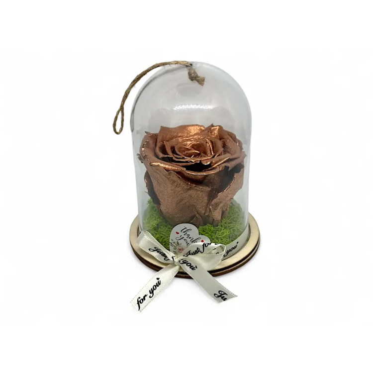 Естествена вечна роза в PVC купол Metallic Copper Whi 04