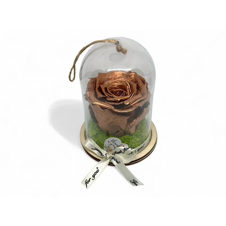 Естествена вечна роза в PVC купол Metallic Copper Whi 04