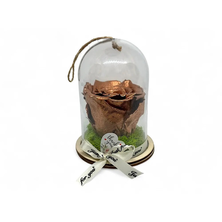 Естествена вечна роза в PVC купол Metallic Copper Whi 04
