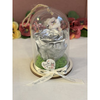 Естествена вечна роза в PVC купол Metallic Silver