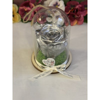Естествена вечна роза в PVC купол Metallic Silver