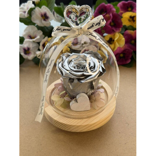 Кристален купол с естествена вечна роза J27