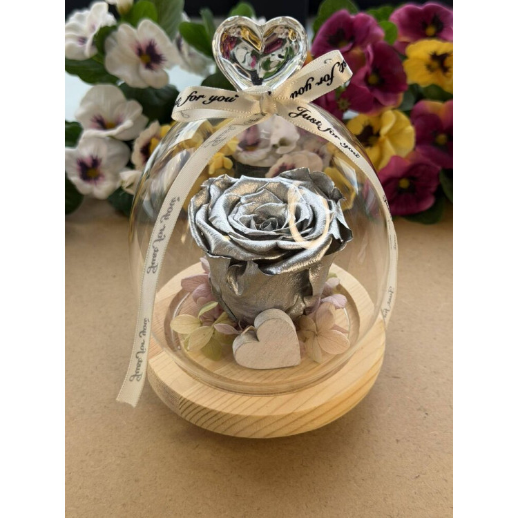 Кристален купол с естествена вечна роза J27