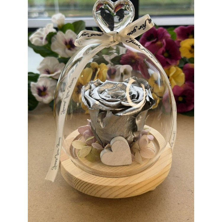 Кристален купол с естествена вечна роза J27
