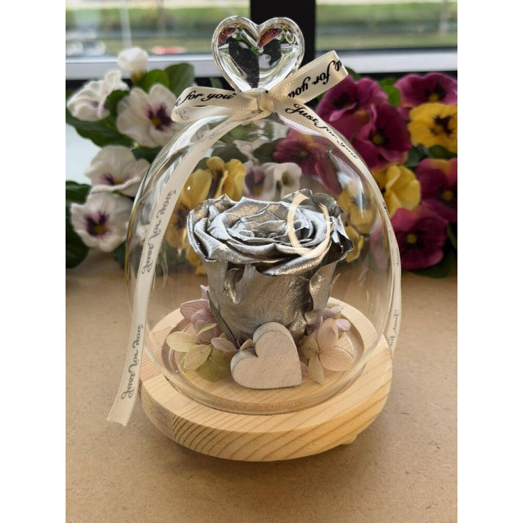 Кристален купол с естествена вечна роза J27