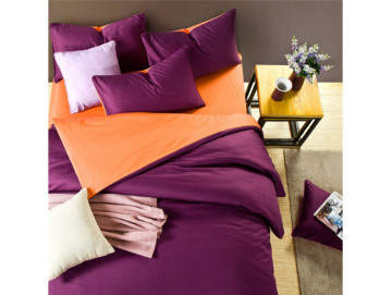 Двуцветно спално бельо от 100% памук Тъмно Лилаво/Оранжево